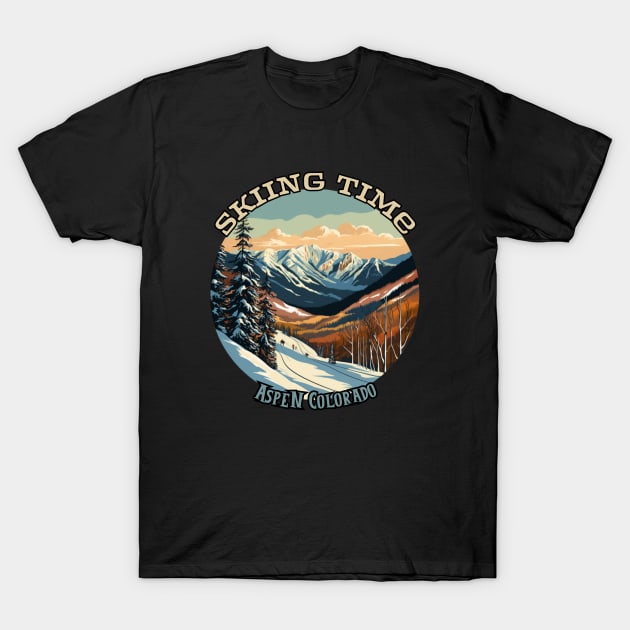 Skiing Time, Aspen, Colorado, USA, winter T-Shirt by Pattyld